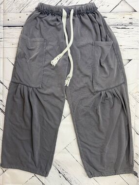 Boho Grunge Fairycore Smoke Gray Mineral Wash Wide Leg Lounge Pants Women Medium
